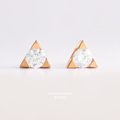 Senyda 15K Solid Gold Cubic Zirconia Triangle Setting Stud Earrings