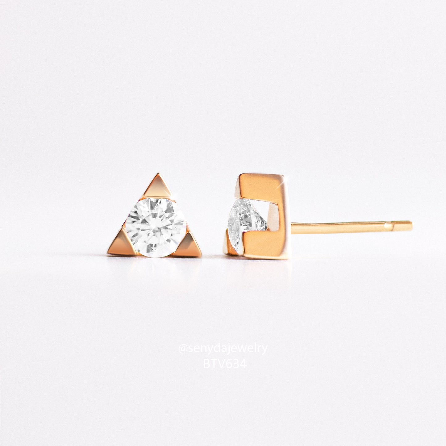 Senyda 15K Solid Gold Cubic Zirconia Triangle Setting Stud Earrings