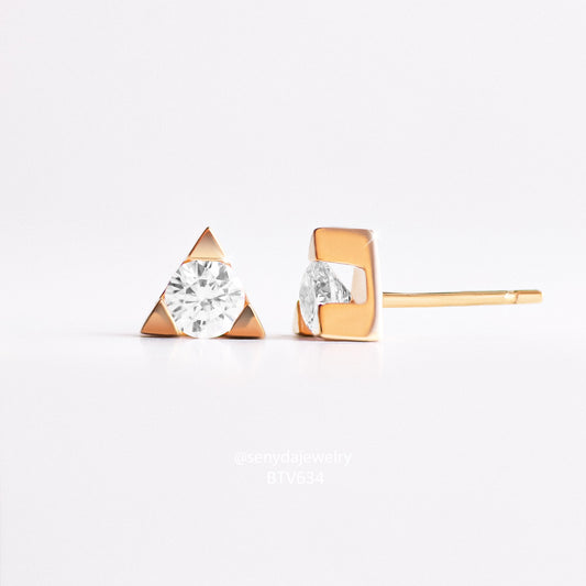Senyda 15K Solid Gold Cubic Zirconia Triangle Setting Stud Earrings