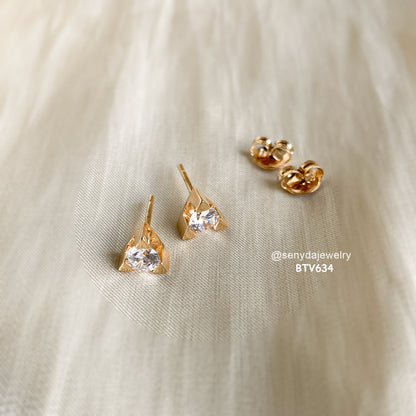 Senyda 15K Solid Gold Cubic Zirconia Triangle Setting Stud Earrings