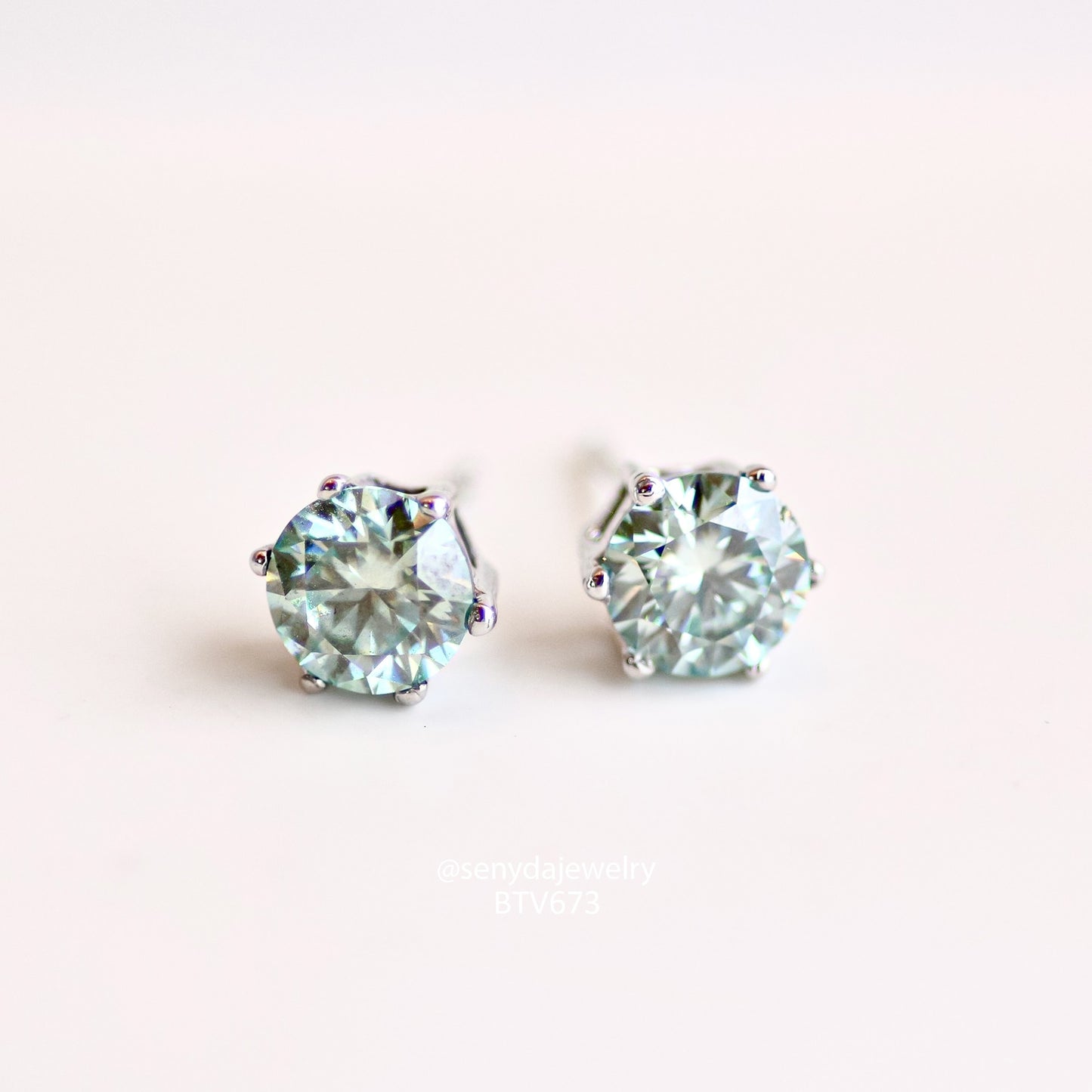 Senyda 15K Solid Gold Round - Shaped Moissanite Solitaire In 6 Prong Basket Setting Stud Earrings