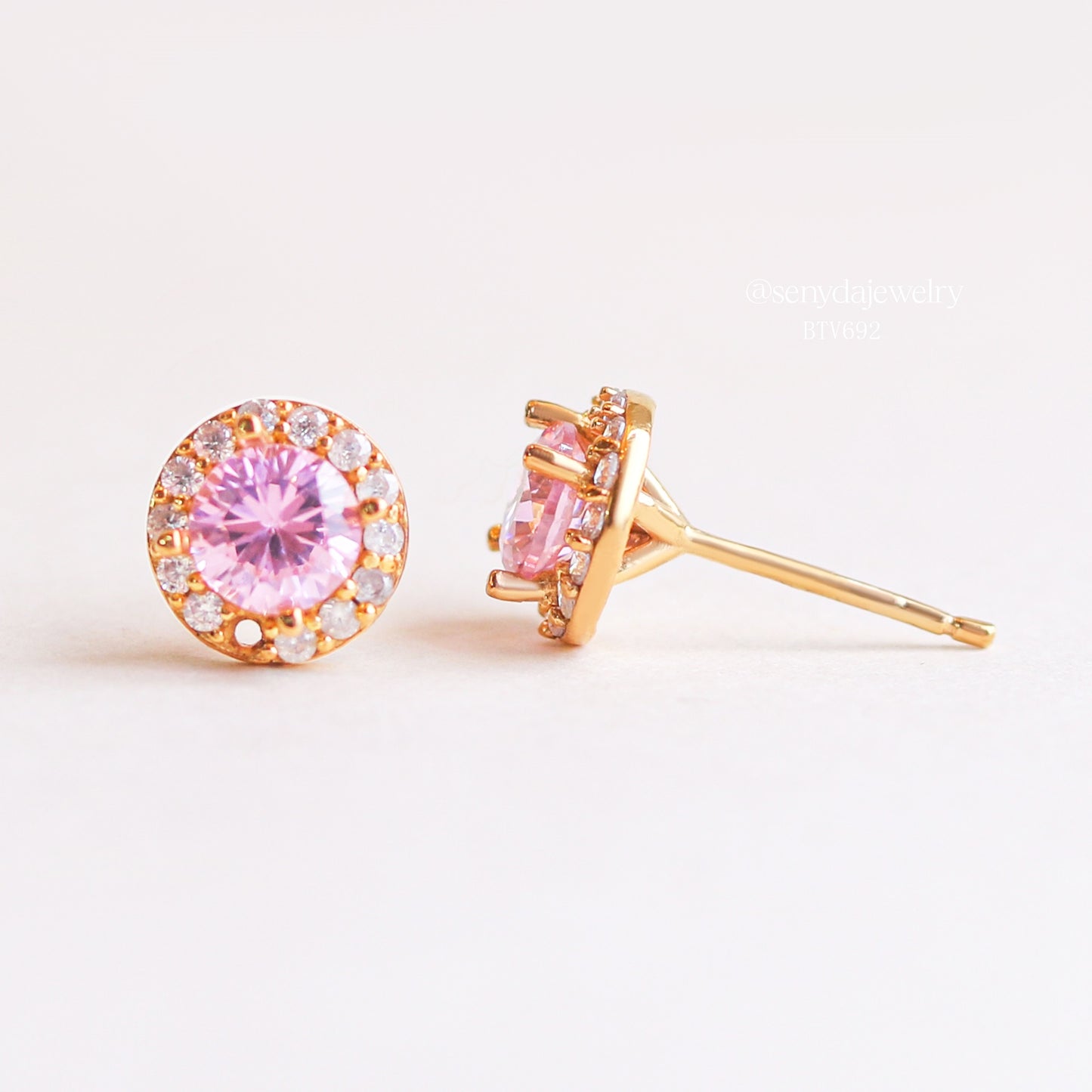 Senyda 10K Solid Gold Halo Rose Gold Cubic Zirconia Stud Earrings