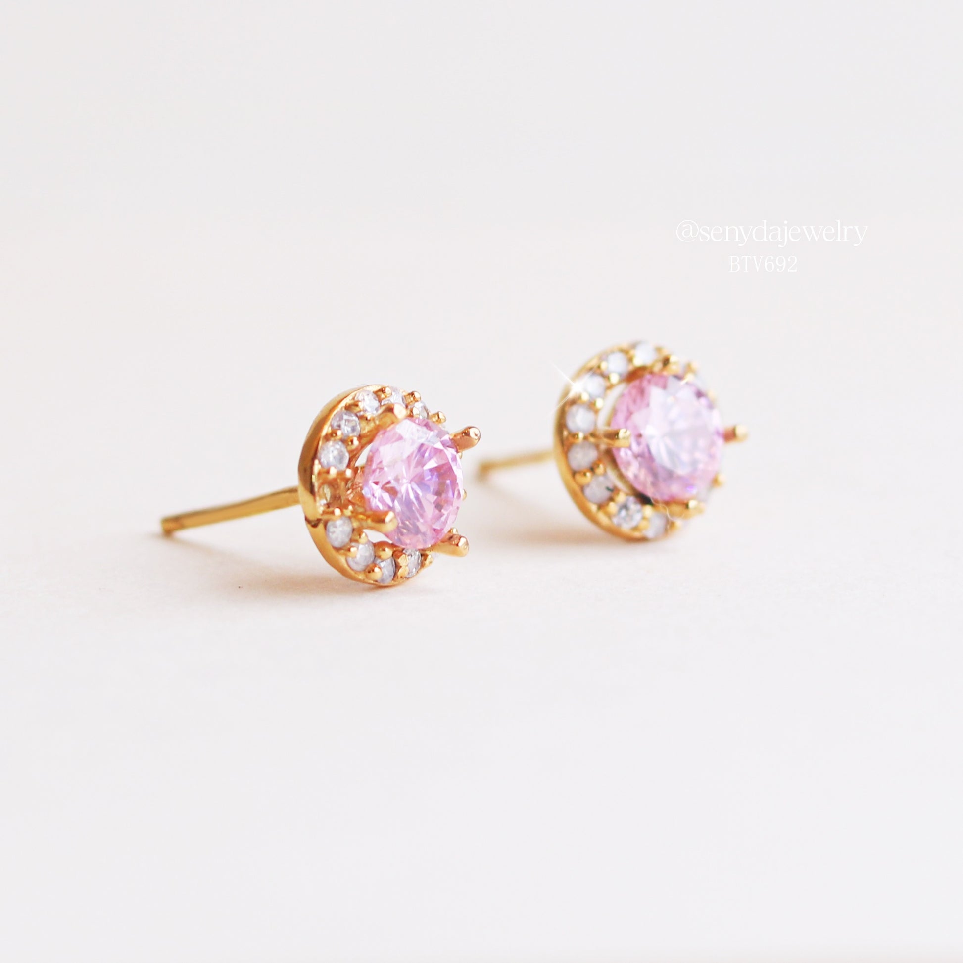 Senyda 10K Solid Gold Halo Rose Gold Cubic Zirconia Stud Earrings