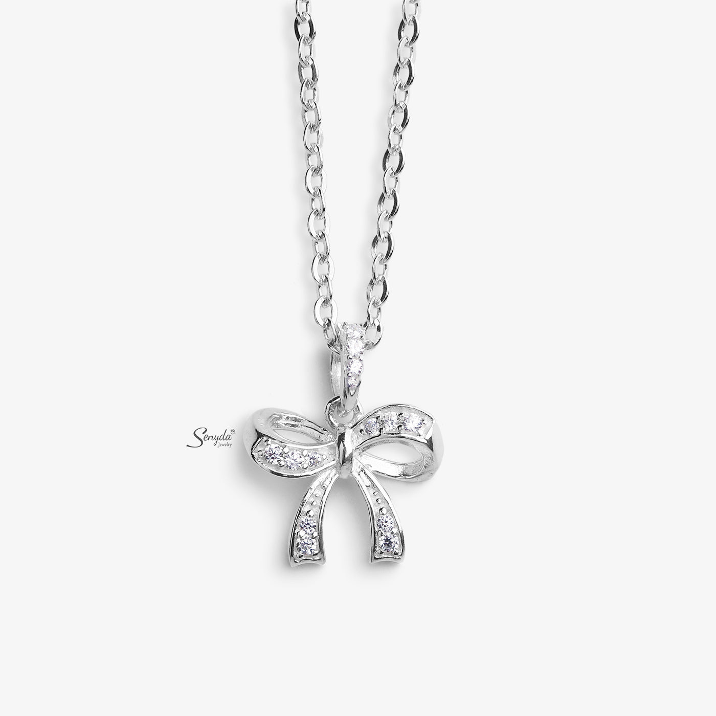 Sterling Silver 925 Luxury Bow Tie Pendant Necklace