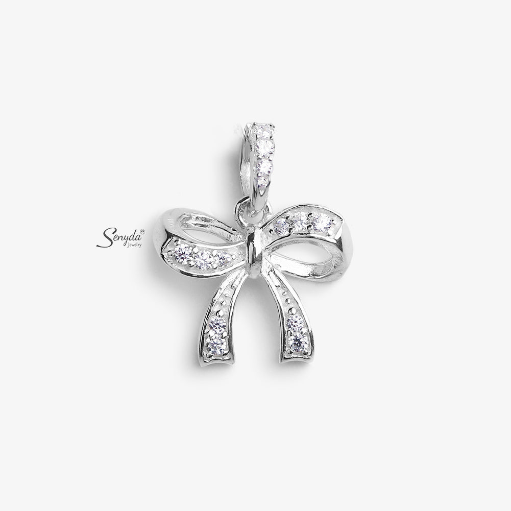 Sterling Silver 925 Luxury Bow Tie Pendant Necklace