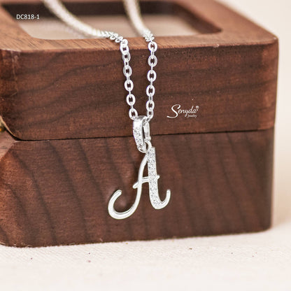 Sterling Silver 925 Letter Sparkle Pendant Necklace