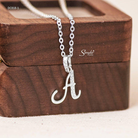 Sterling Silver 925 Letter Sparkle Pendant Necklace