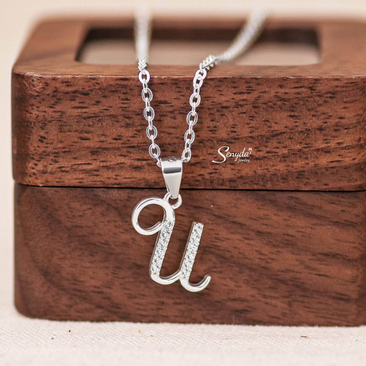 Sterling Silver 925 Letter Sparkle Pendant Necklace