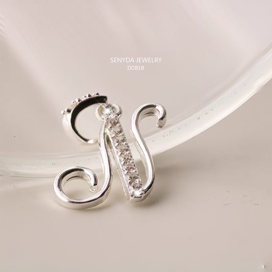 Sterling Silver 925 Letter "N" Pendant Necklace