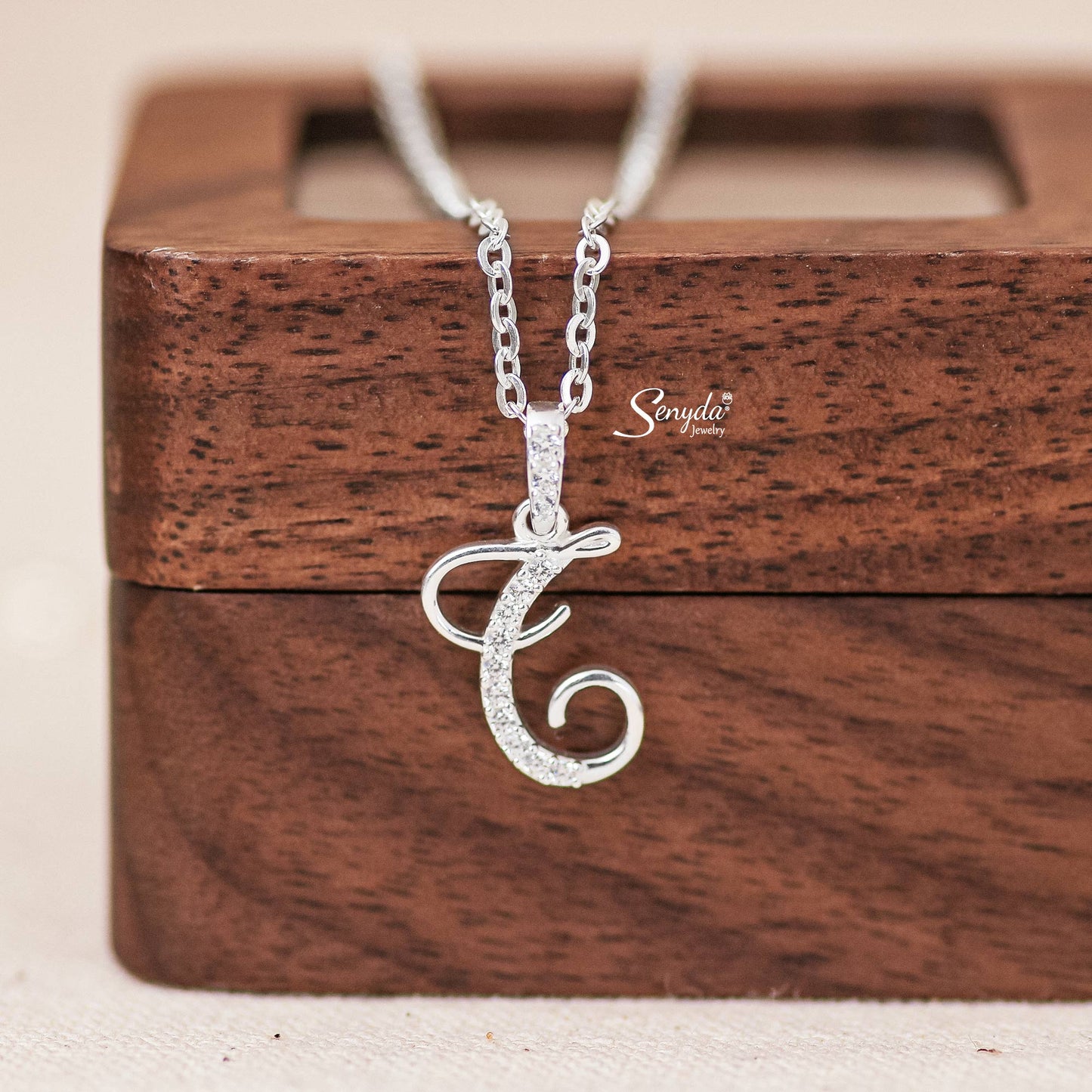 Sterling Silver 925 Letter Sparkle Pendant Necklace