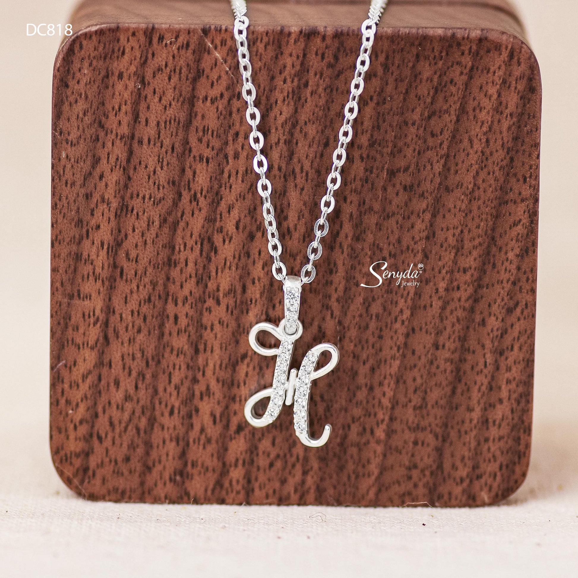 Sterling Silver 925 Letter Sparkle Pendant Necklace