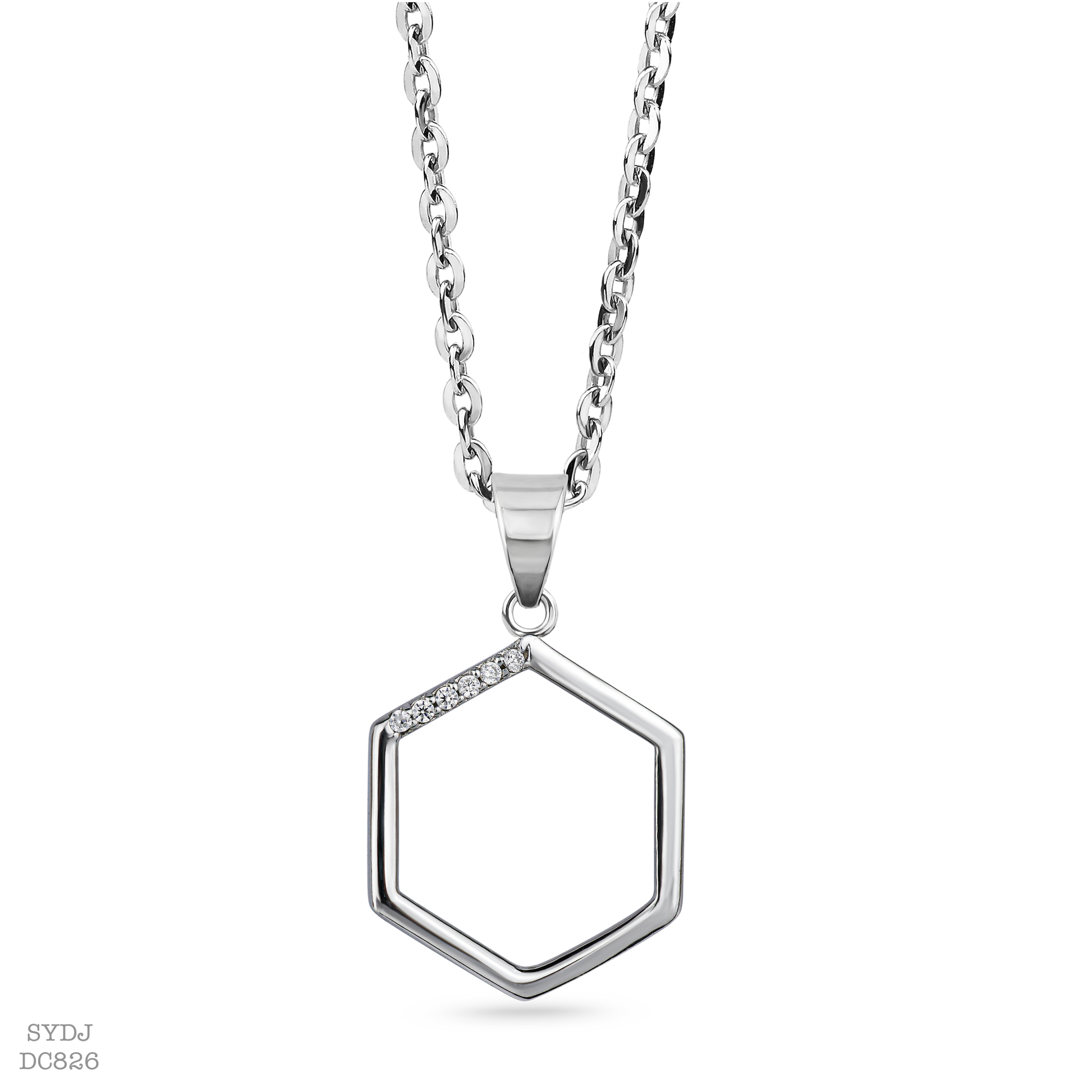 Sterling Silver 925 Hexagon Pedant Necklace