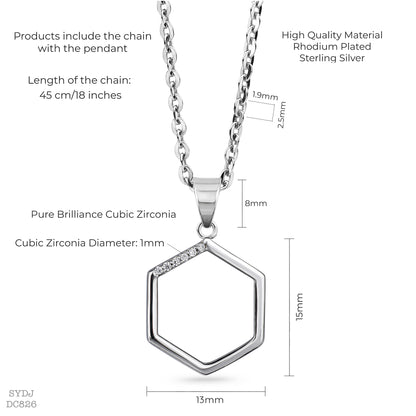 Sterling Silver 925 Hexagon Pedant Necklace