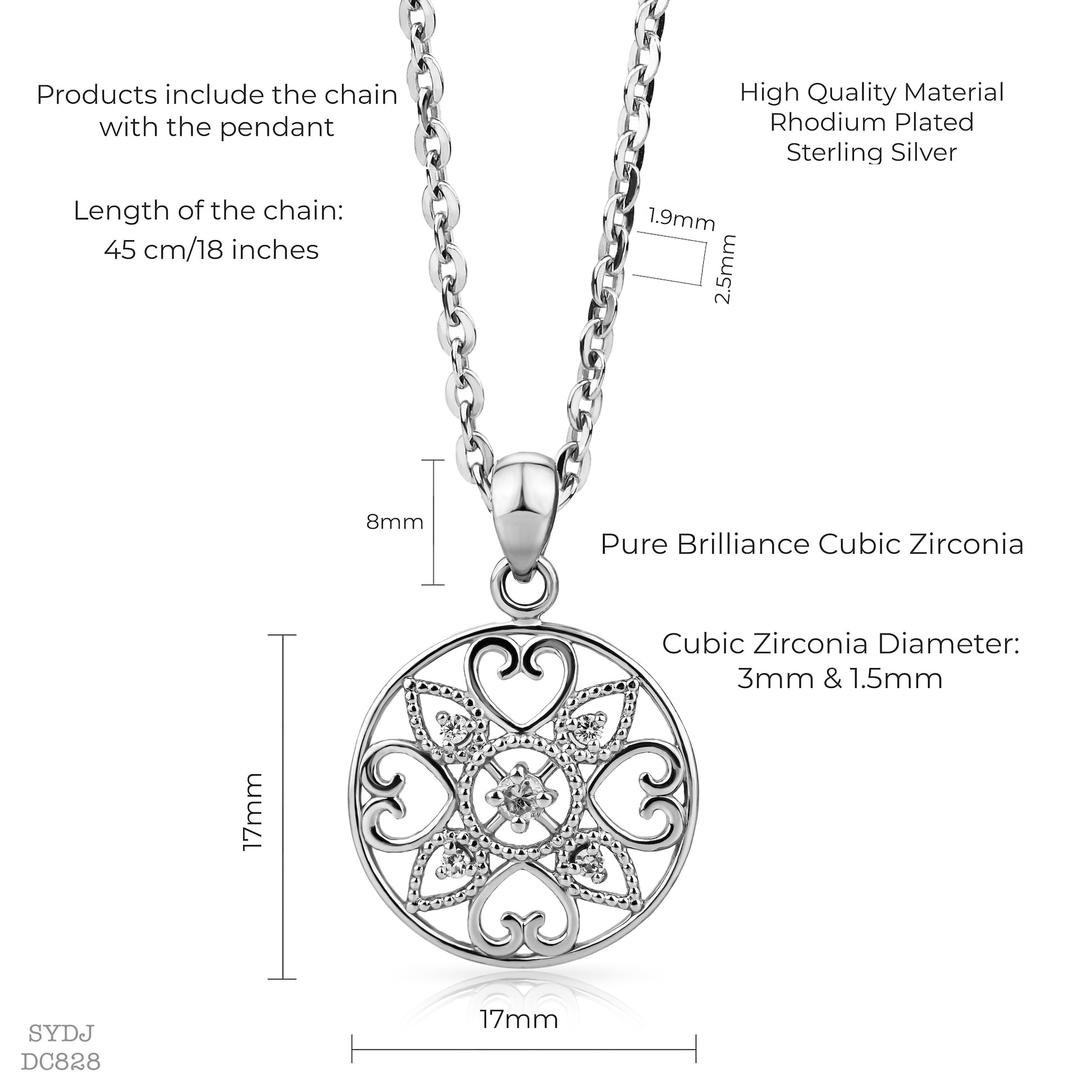 Sterling Silver 925 Heart Snowflake Pedant Necklace