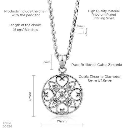 Sterling Silver 925 Heart Snowflake Pedant Necklace