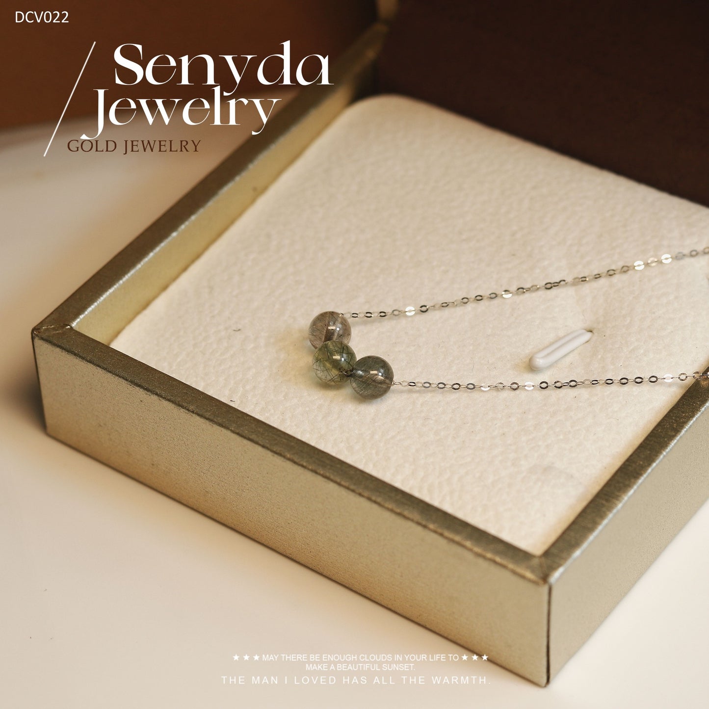 Senyda 18K Solid Gold Rutilated Quartz Charm Necklace