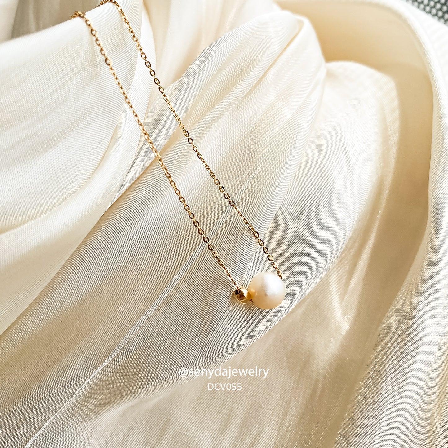 Senyda 10K Solid Gold Pearl In Dainty Chain Necklace With Bead