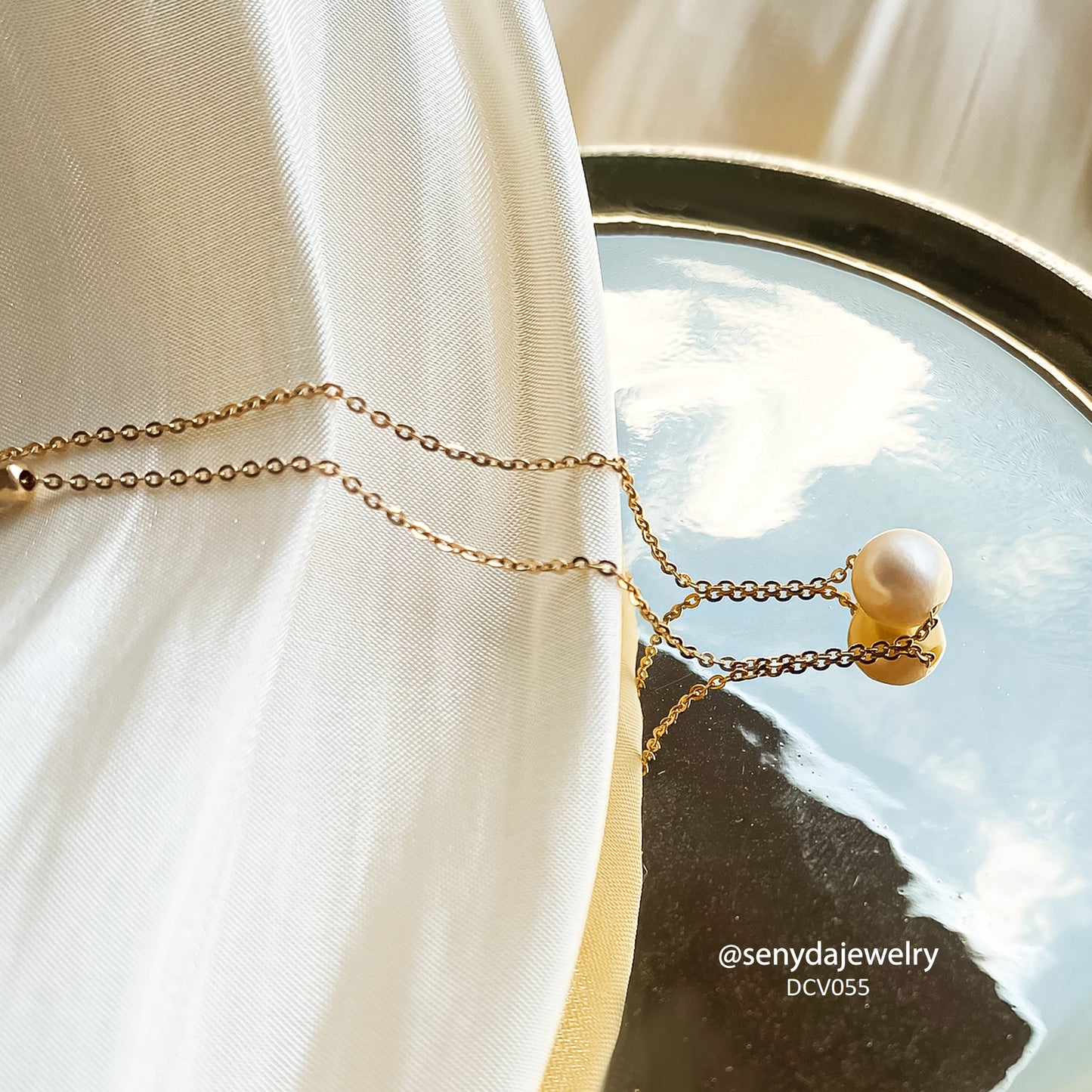 Senyda 10K Solid Gold Pearl In Dainty Chain Necklace With Bead