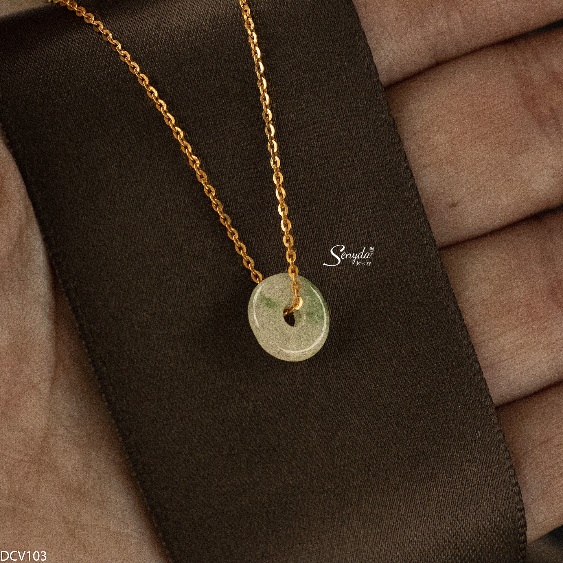 Senyda 10K Solid Gold Jade Donut Charm Necklace