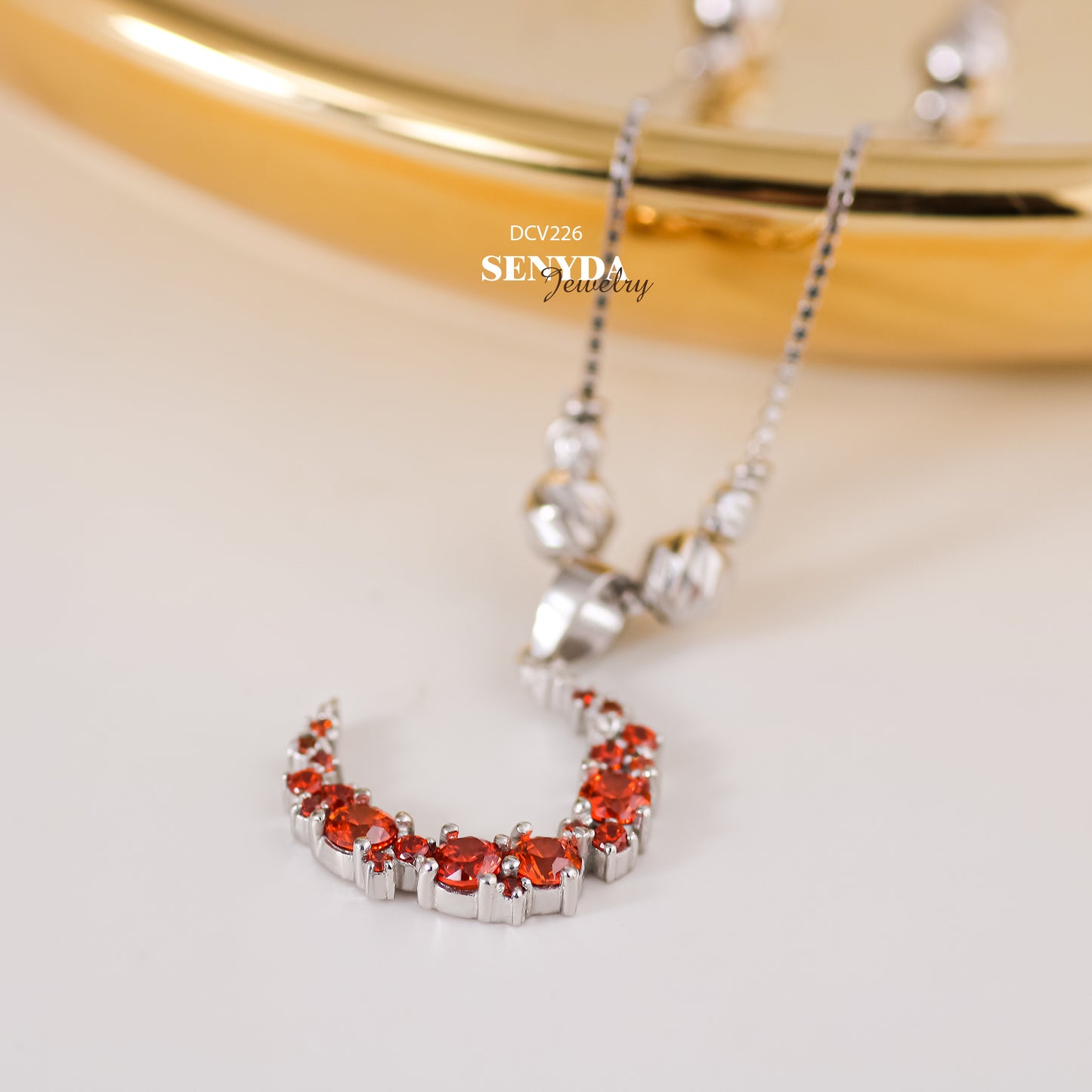 Senyda 10K Solid Gold Red Moon Charm Necklace