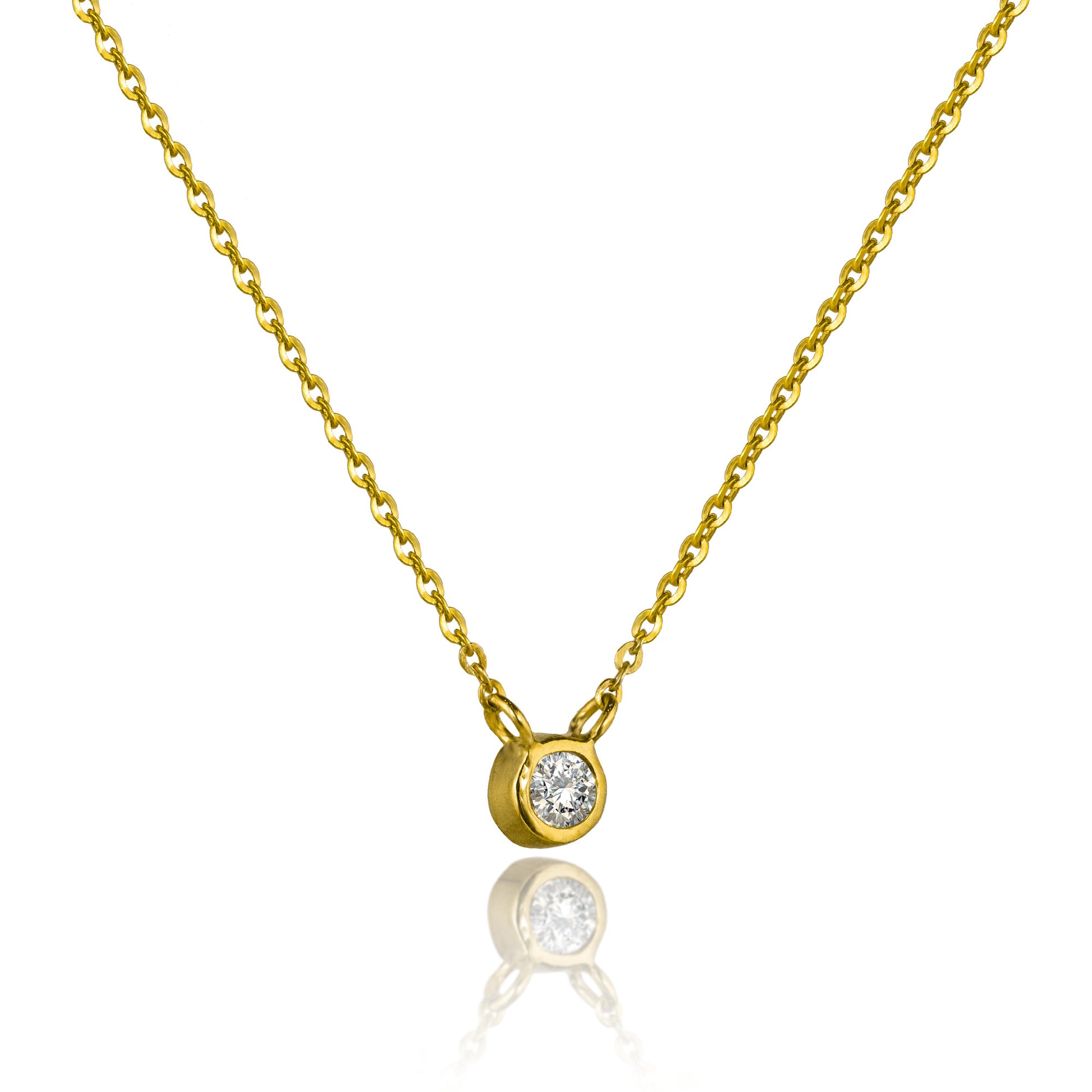 10K Solid Gold Diamond Solitaire Bezel Setting Necklace