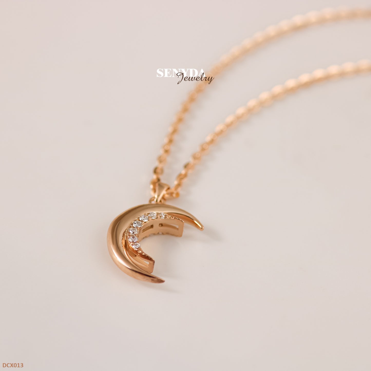 Senyda Twinkle - Gold Diamond Double Moon With The Same Front And Back Sile Necklace