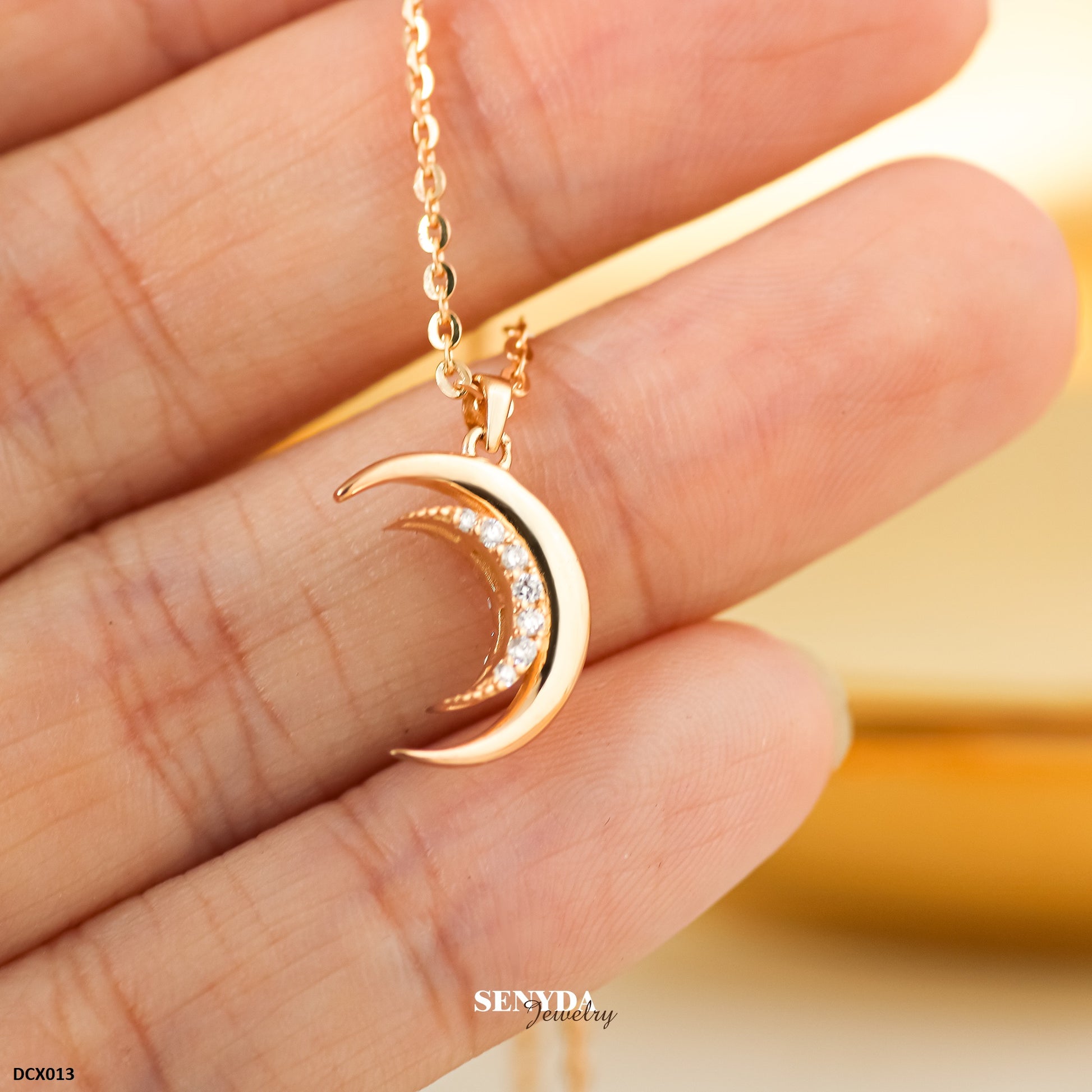 Senyda Twinkle - Gold Diamond Double Moon With The Same Front And Back Sile Necklace