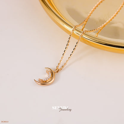 Senyda Twinkle - Gold Diamond Double Moon With The Same Front And Back Sile Necklace