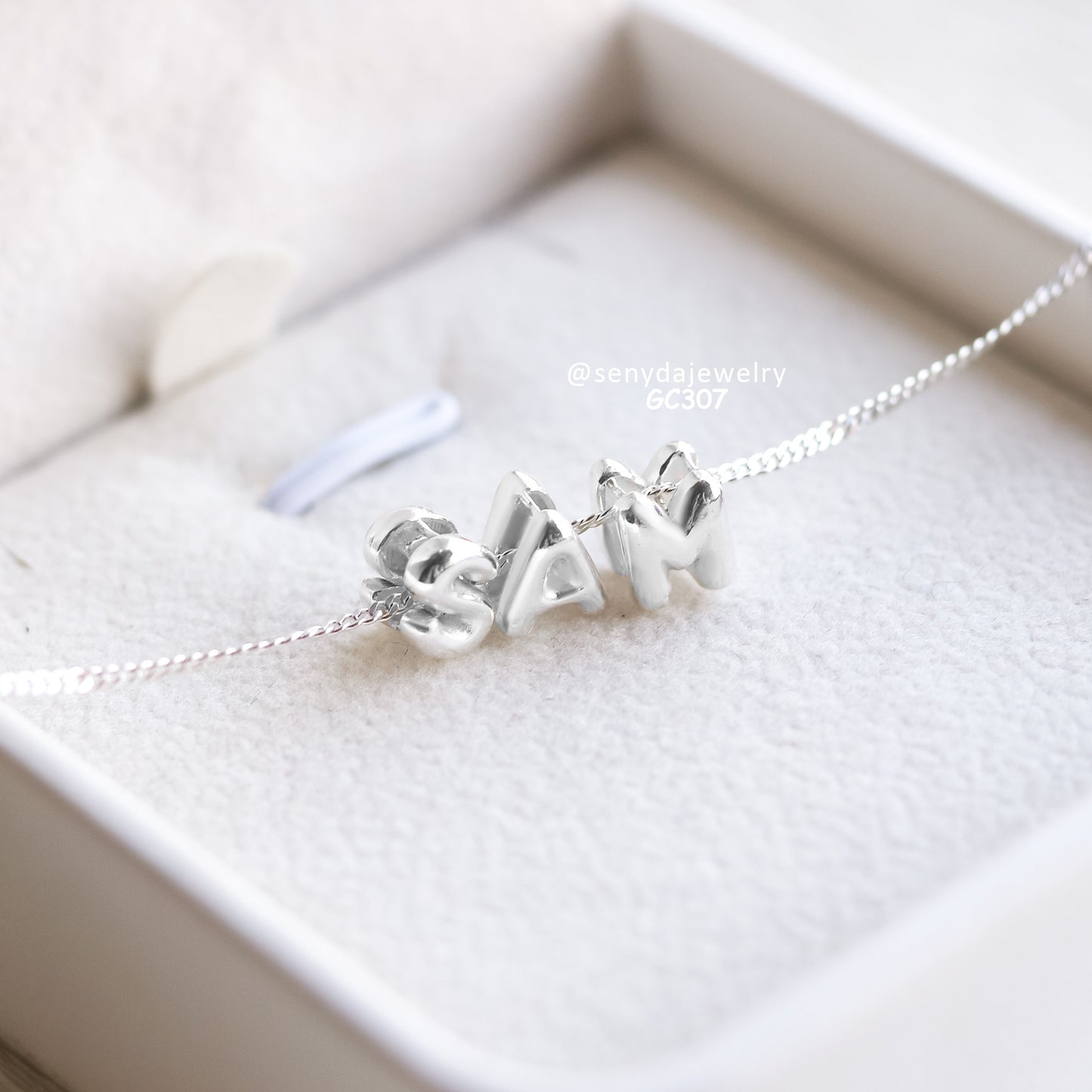 Sterling Silver 925 Custom Three Bubble Letters Nameplate Necklace