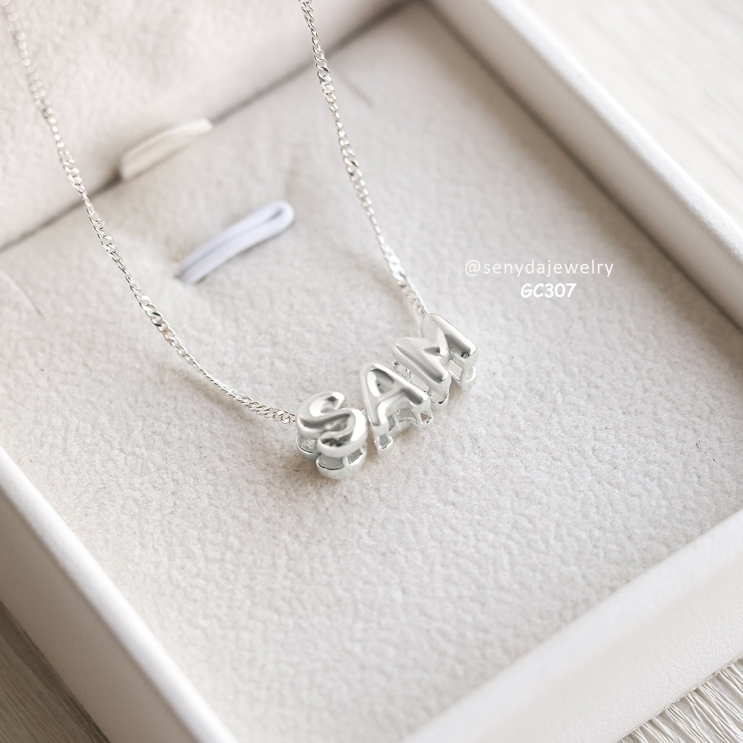 Sterling Silver 925 Custom Three Bubble Letters Nameplate Necklace