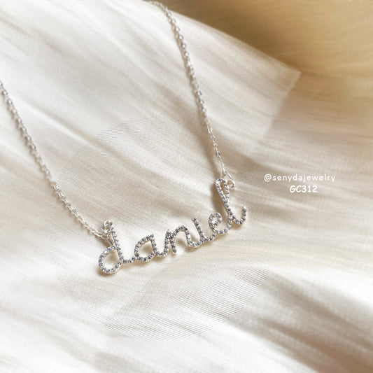 Sterling Silver 925 Pave Name Necklace