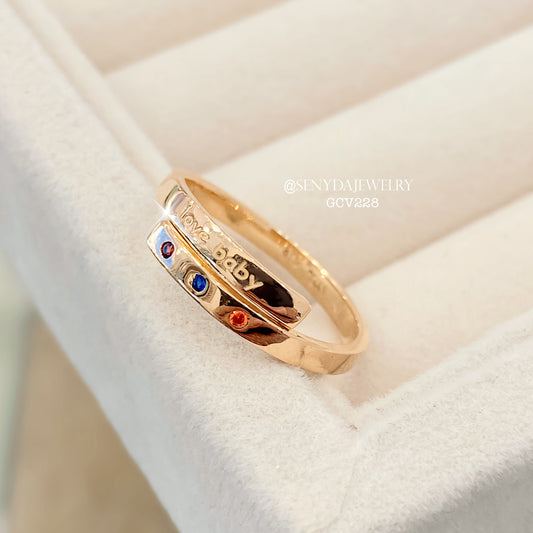 10K Solid Gold Personalised Engraved Ring With 3 Gemstones