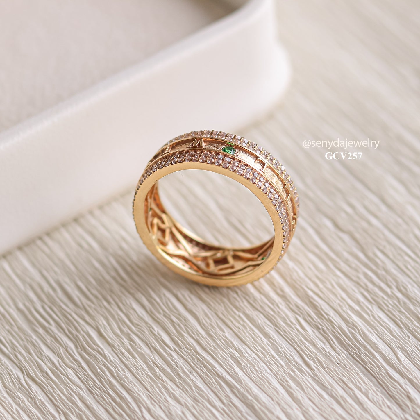 Custom Raised Name Ring With Three Multicolor Stones