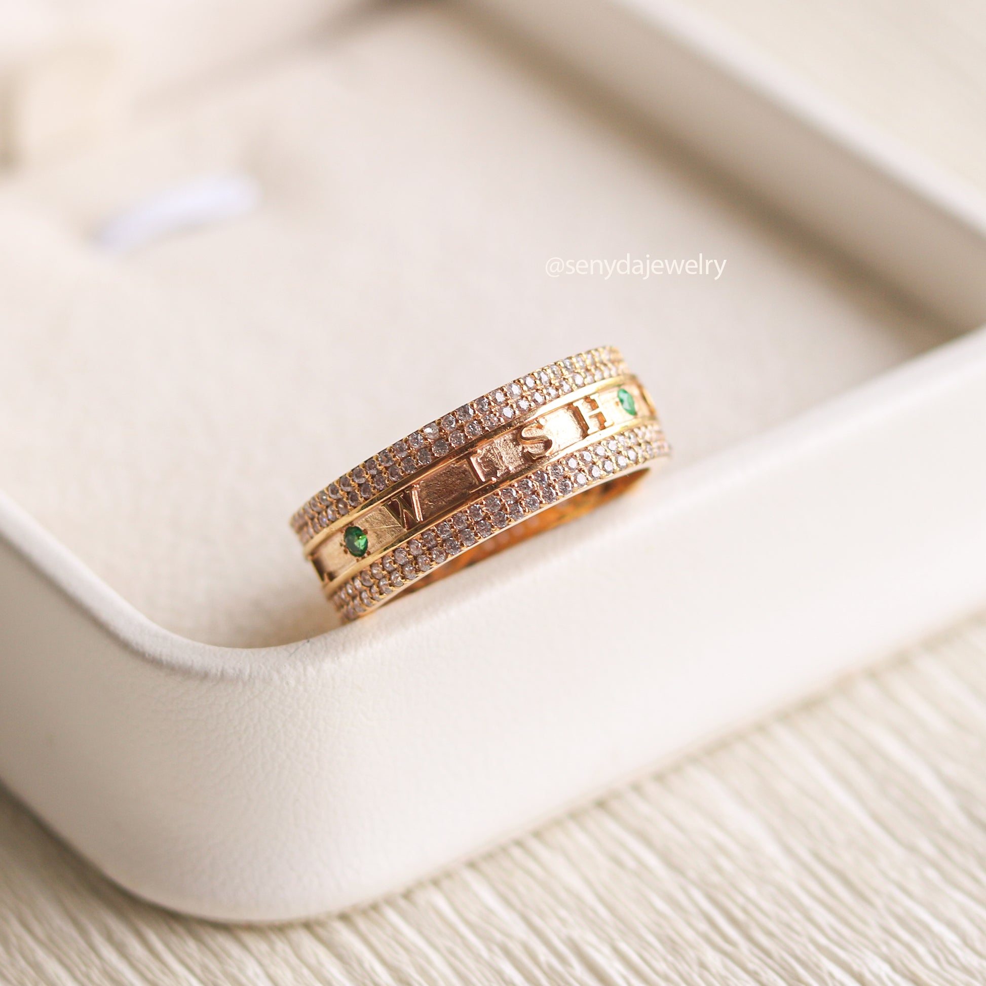 Custom Raised Name Ring With Three Multicolor Stones