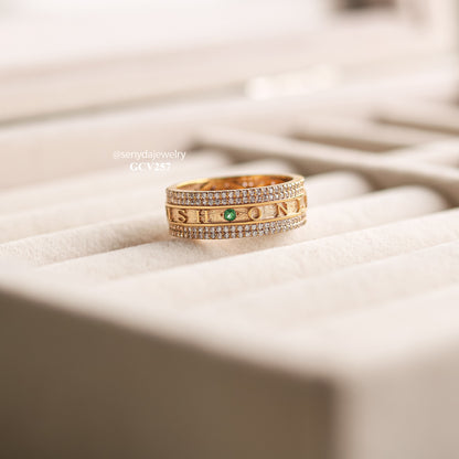 Custom Raised Name Ring With Three Multicolor Stones