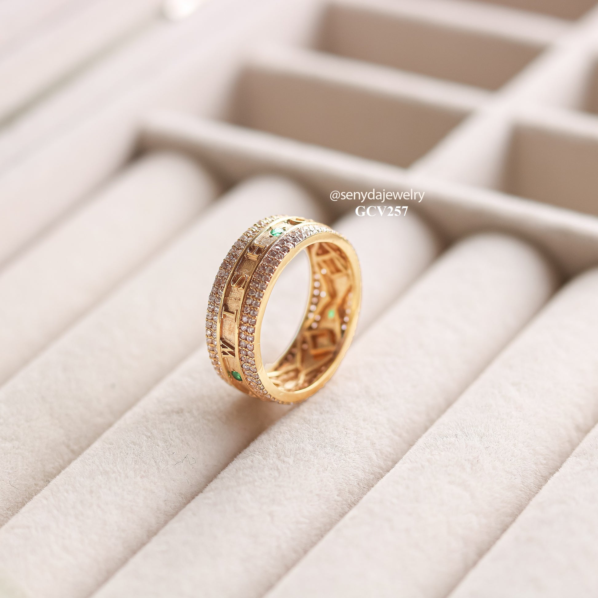 Custom Raised Name Ring With Three Multicolor Stones