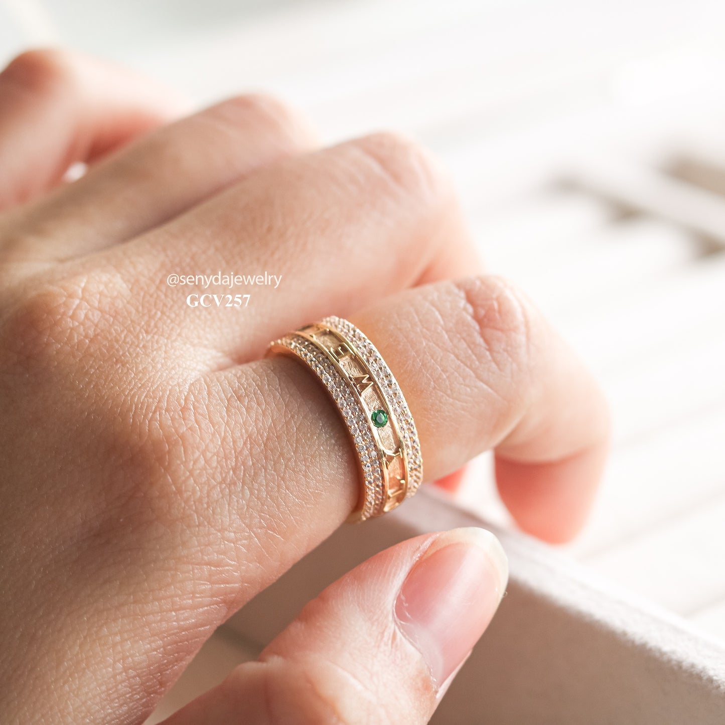 Custom Raised Name Ring With Three Multicolor Stones