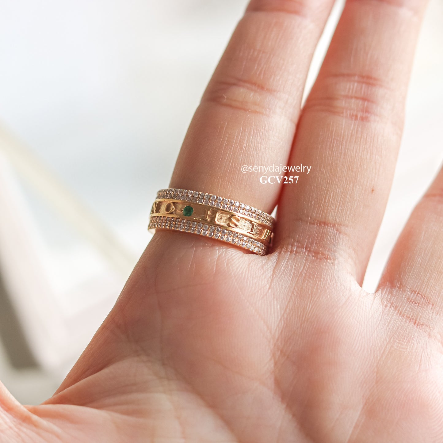 Custom Raised Name Ring With Three Multicolor Stones