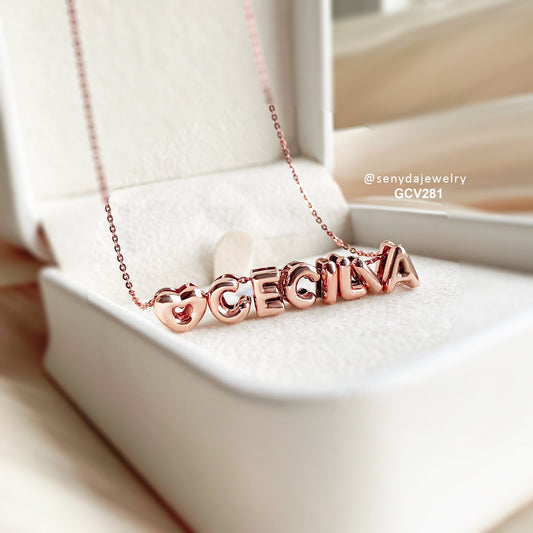 Senyda Custom Bubble Letters Nameplate Gold Necklace - Pendant With Dainty Chain