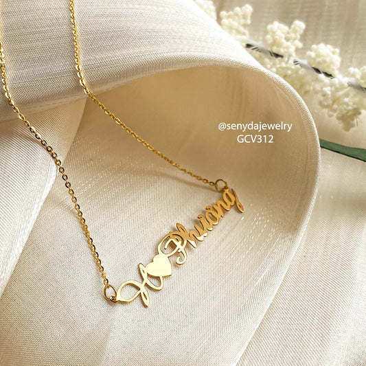 Senyda 14K Solid Gold One-Letter And Name Necklace With A Plain Heart