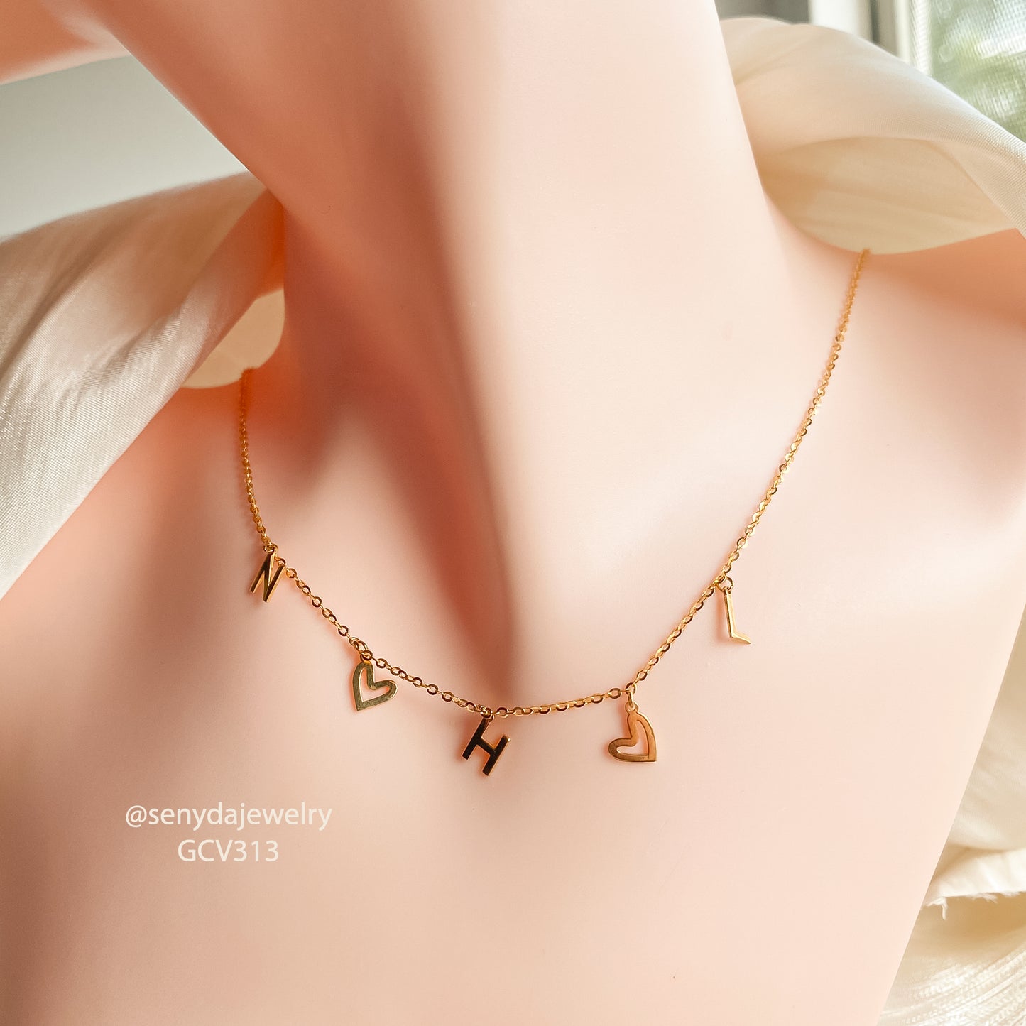 Senyda 18K Gold Custom Letter Name Necklace And Heart
