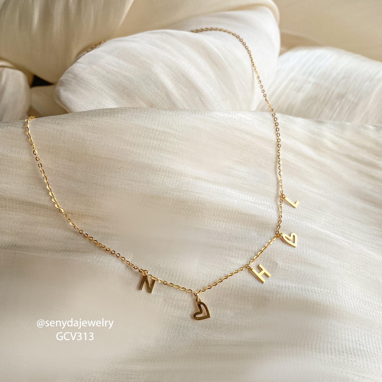 Senyda 18K Gold Custom Letter Name Necklace And Heart
