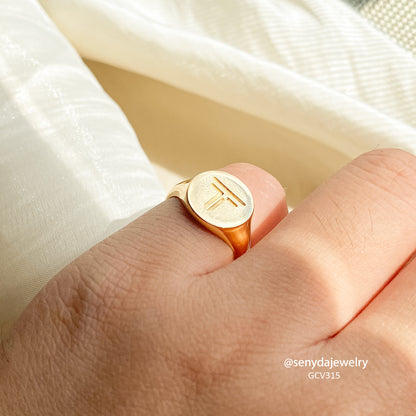 Personalized Engraved Initial Round Signet Ring