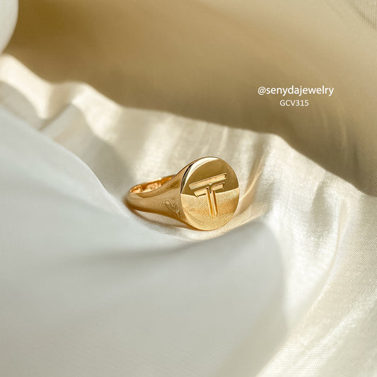 Senyda 18K Gold Personalized Engraved Initial Round Signet Plain Ring