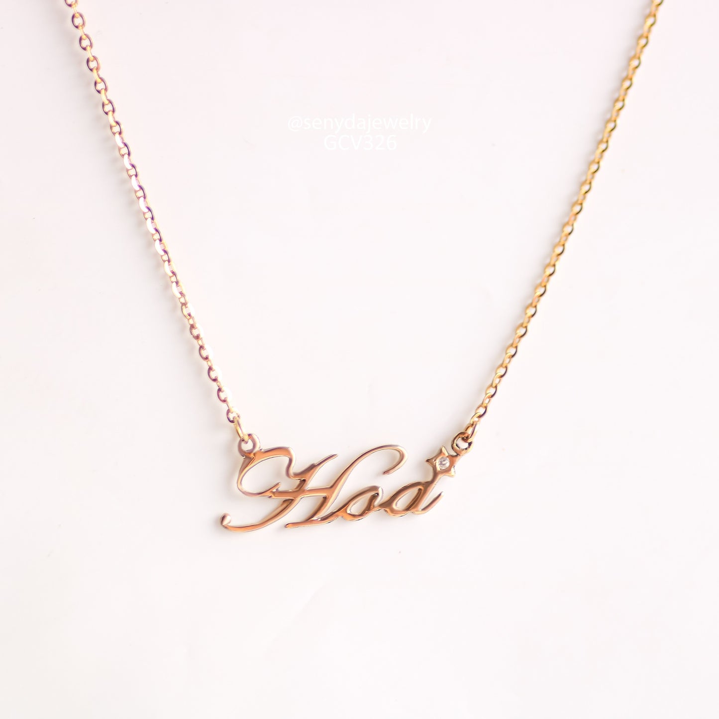 Senyda 14K Solid Gold Personalized Name Necklace With Sparkle Star