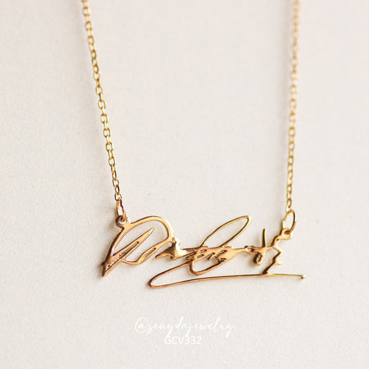 14K Solid Gold Custom Signature Necklace