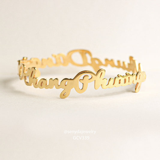 Senyda 18K Solid Gold Custom Name Bangle