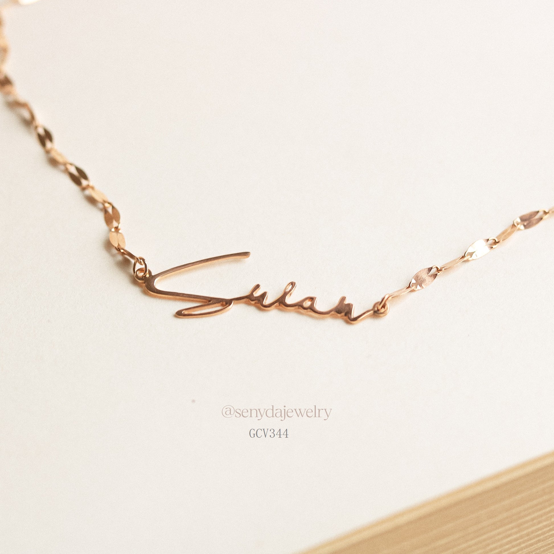 10K Solid Gold Sequin Chain Necklace With Name