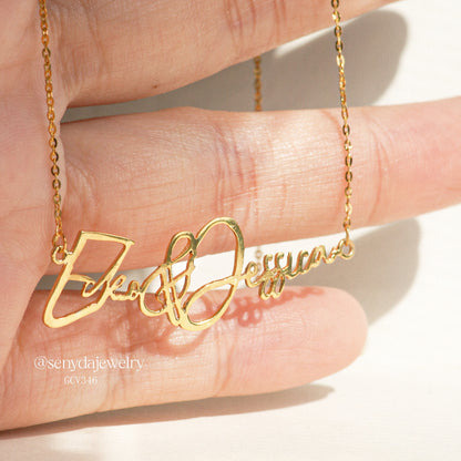 10K Solid Gold 2 Custom Name Necklace Friendship