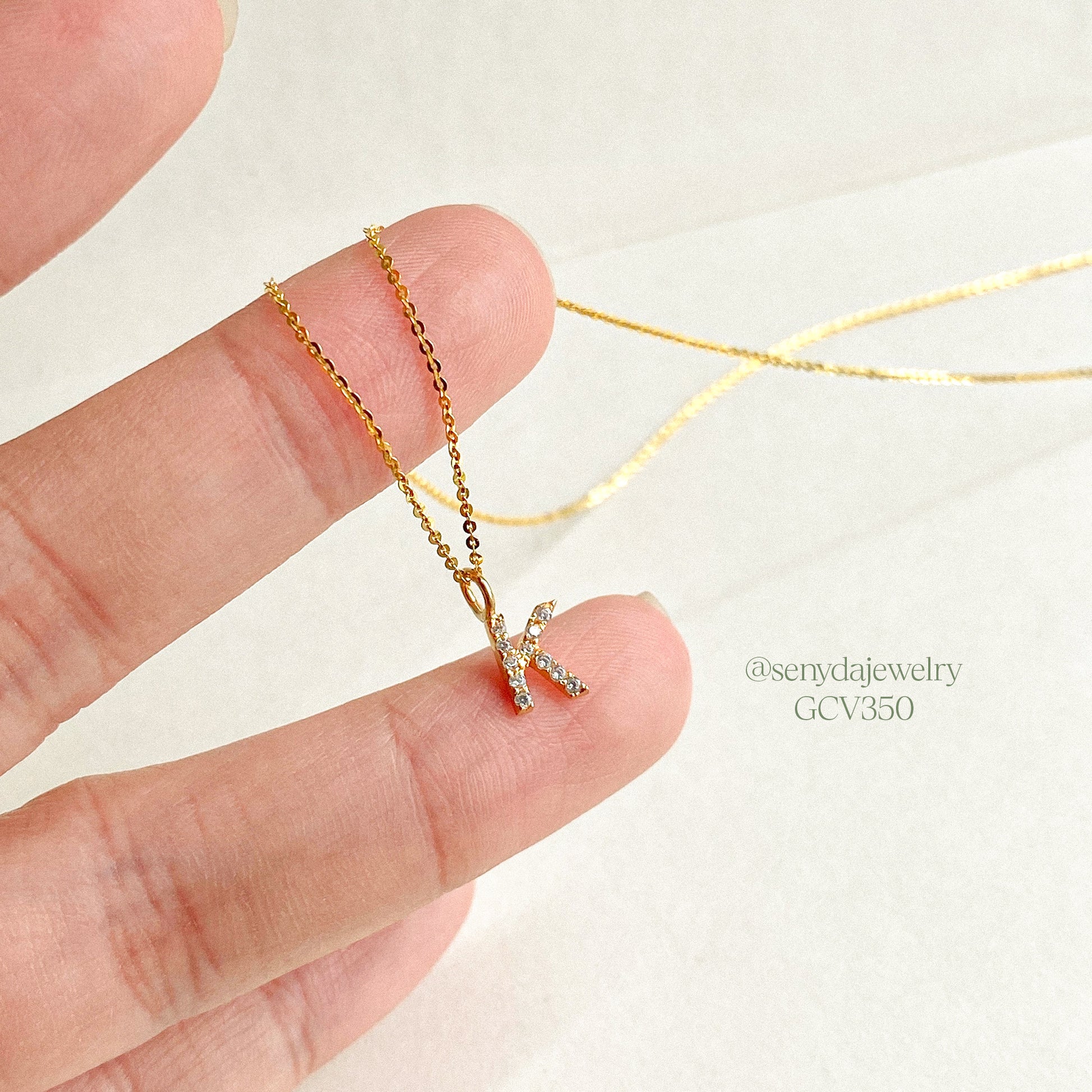 14K Gold Initial Necklace Sparkle